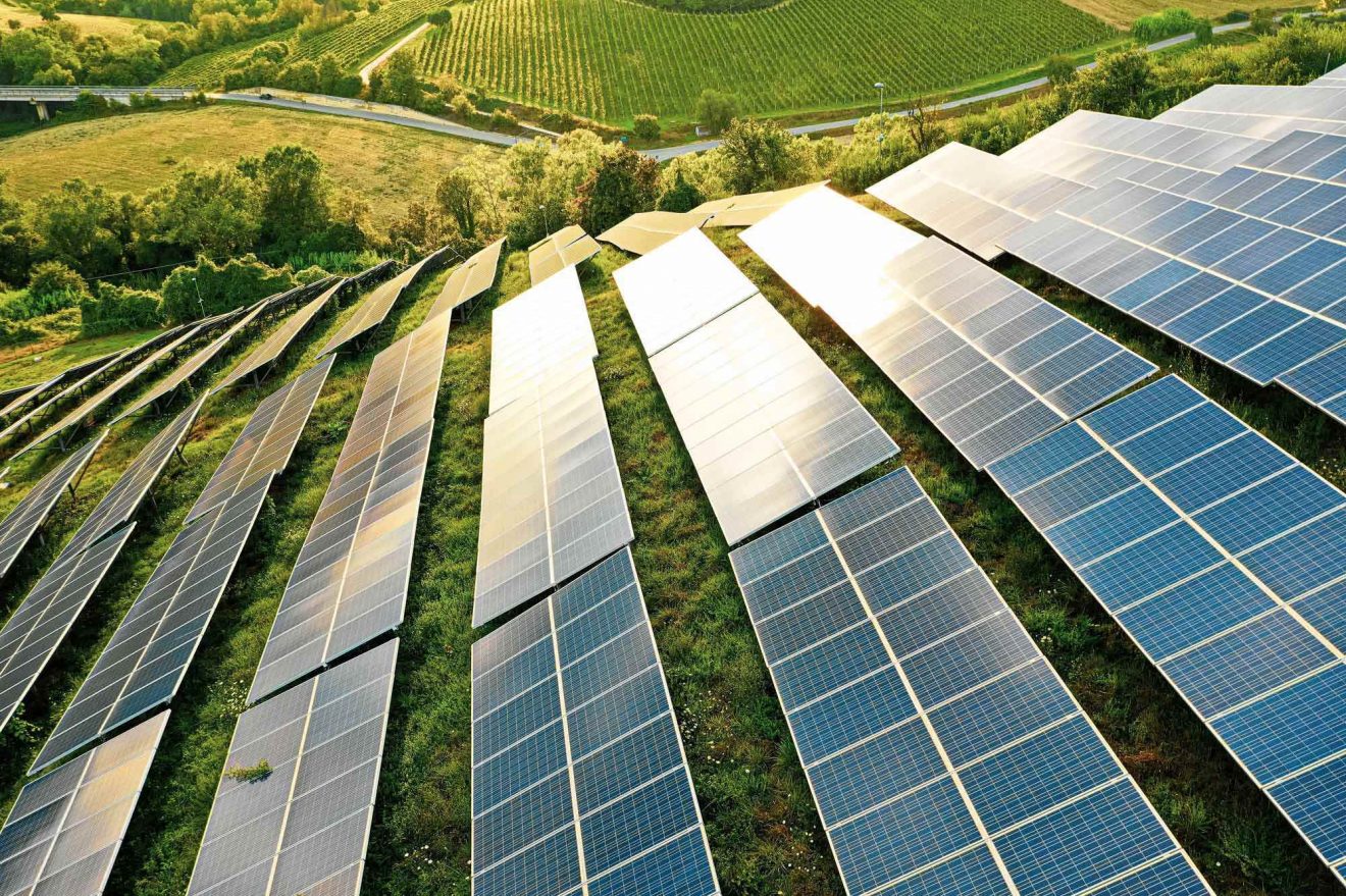 Solar panels on a field