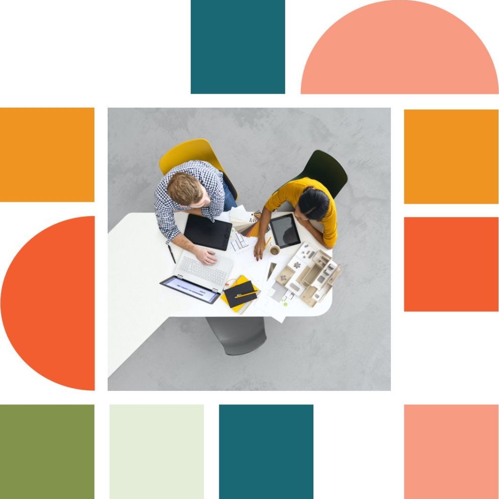 Two people work together in the office