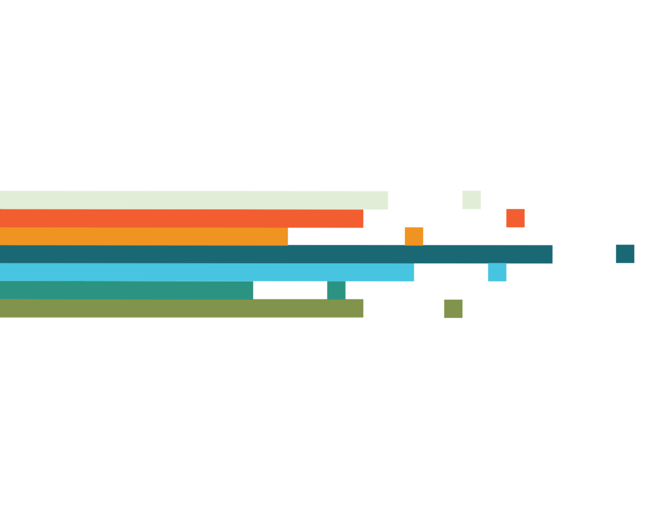 A graphic with squares breaking off of multicolored lines