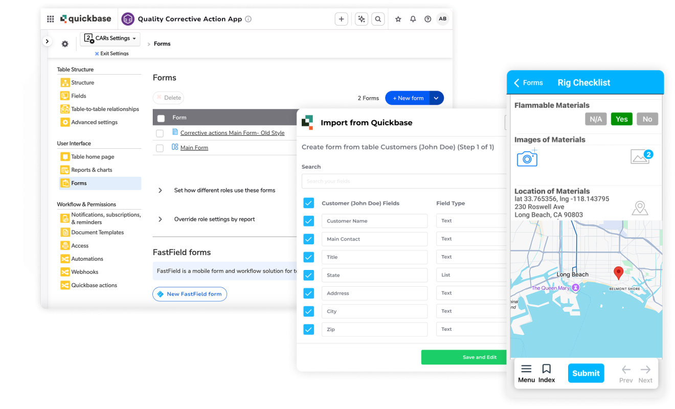 Quickbase FastField create form flow layered screenshots