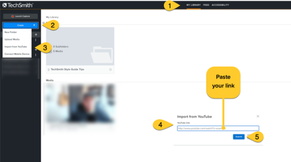 A screenshot of instructions for importing YouTube videos to Techsmith.