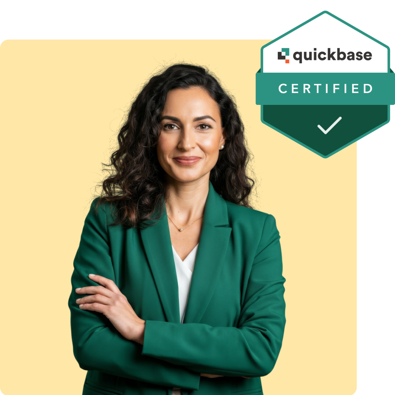 Woman with certification badge treated image