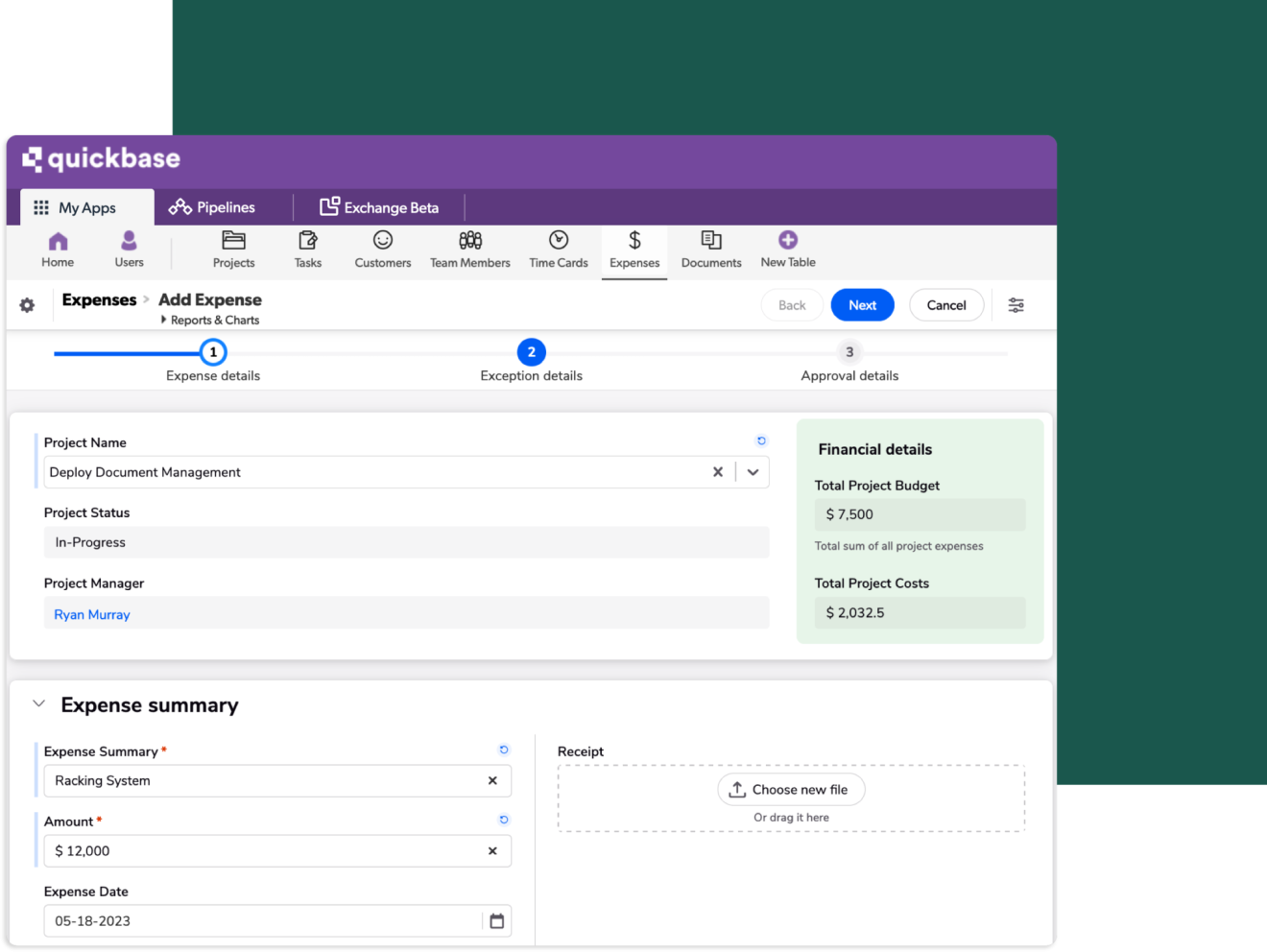 A screenshot of Quickbase forms