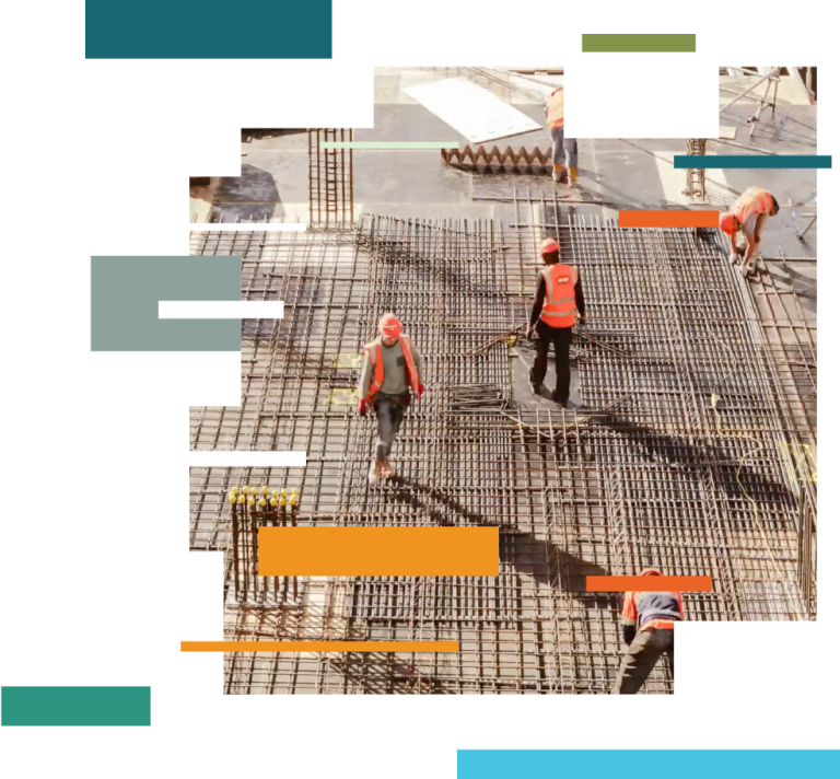 An image of construction workers with a glitch effect overlaid