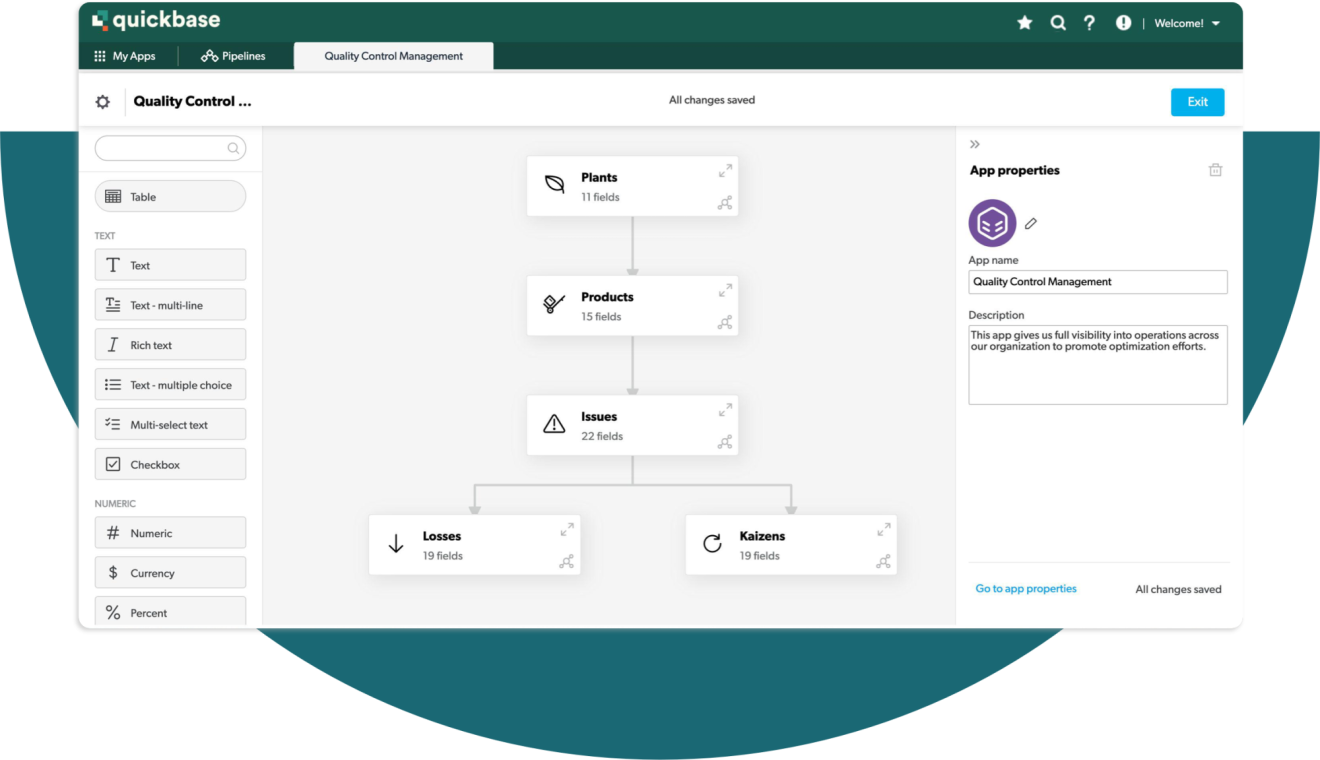 A screenshot of Quickbase's visual app builder