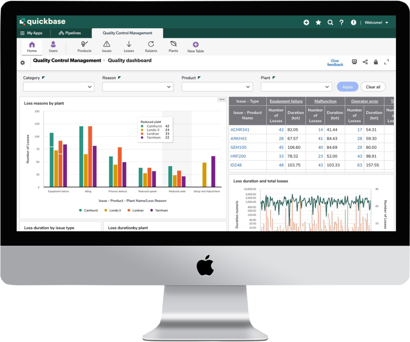 A screenshot of Quickbase on a desktop computer